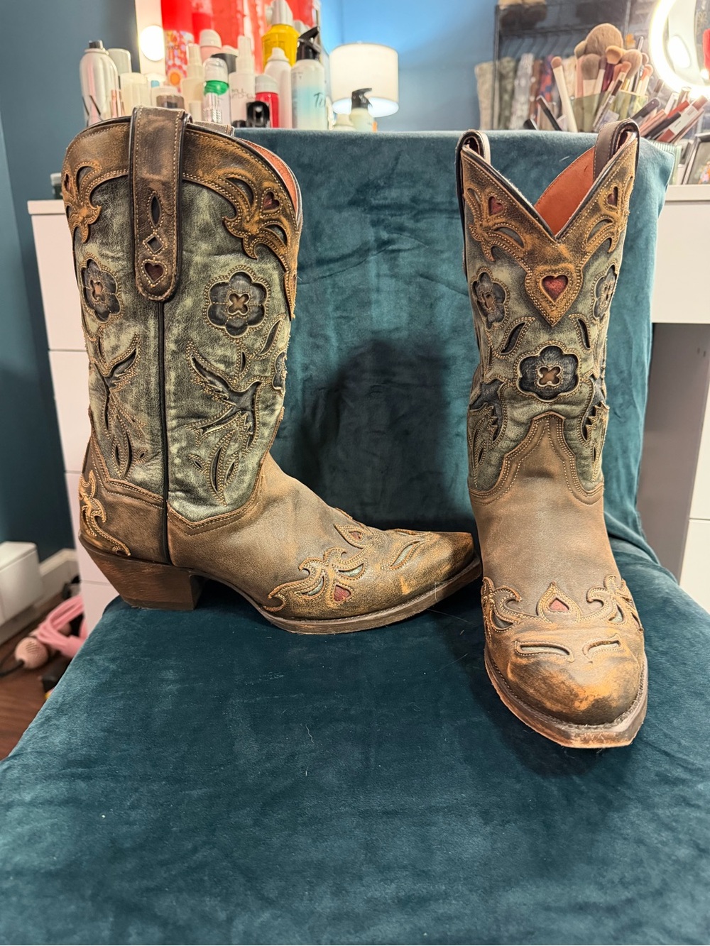 Dan Post Brown and Tan Floral Embroidered Western Boots